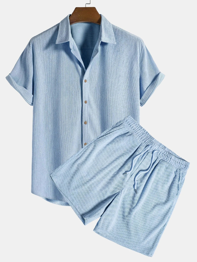 Herren geripptes Kurzarmhemd- und Shorts-Set für lässige und stilvolle Sommer-Looks