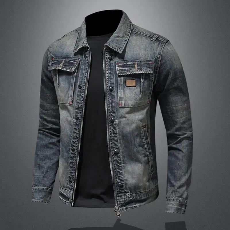  Herren Jeansjacke im Vintage-Stil für den Herbst, lässiges Design für Alltag und Freizeit