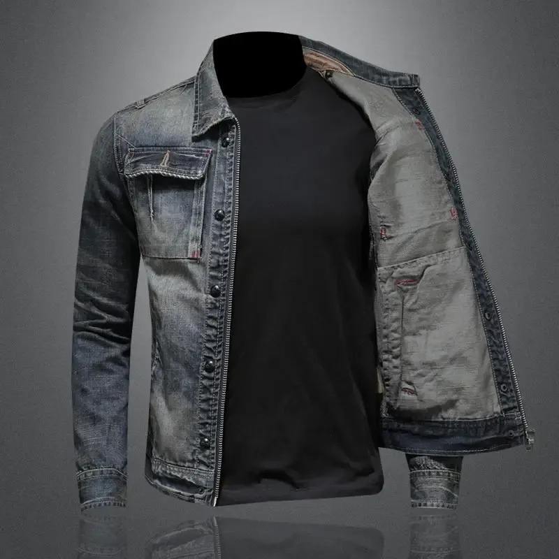  Herren Jeansjacke im Vintage-Stil für den Herbst, lässiges Design für Alltag und Freizeit