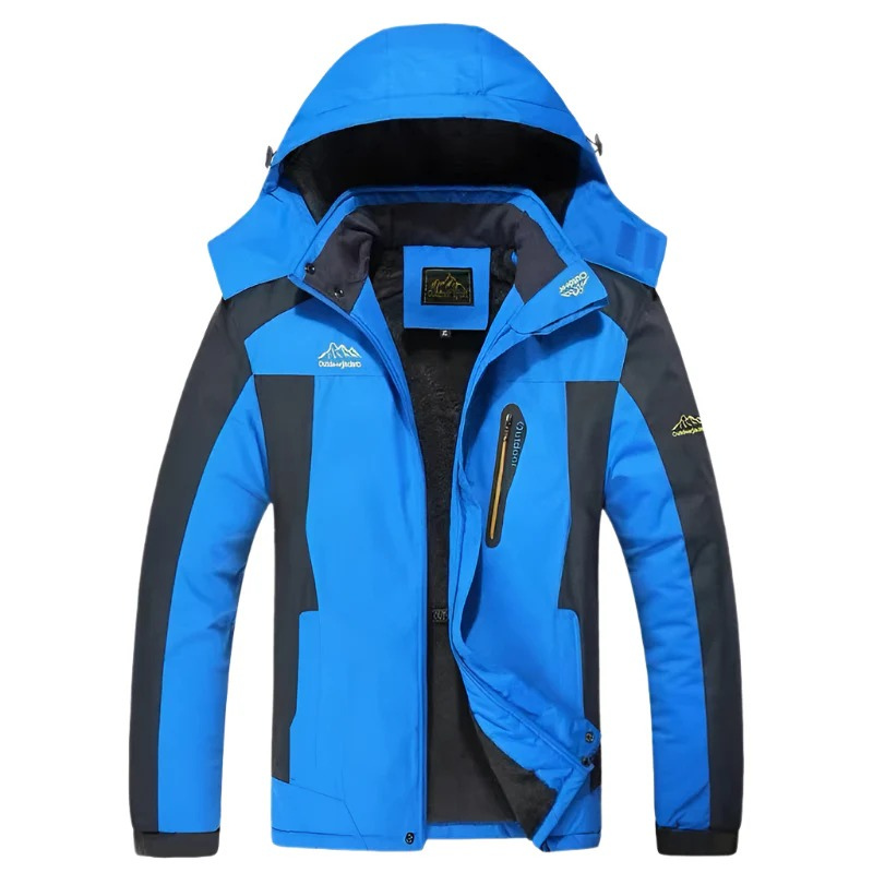 Herren-Outdoor-Winterjacke mit Kapuze in wasserdichtem Design für kalte Tage.