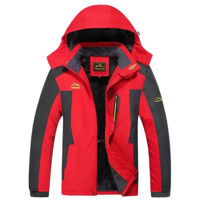 Herren-Outdoor-Winterjacke mit Kapuze in wasserdichtem Design für kalte Tage.