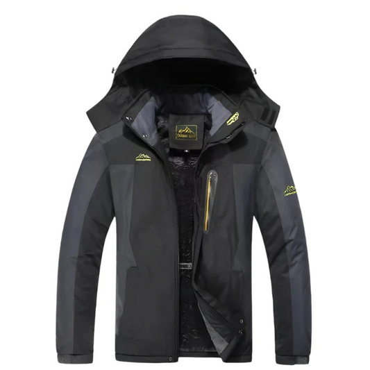 Herren-Outdoor-Winterjacke mit Kapuze in wasserdichtem Design für kalte Tage.