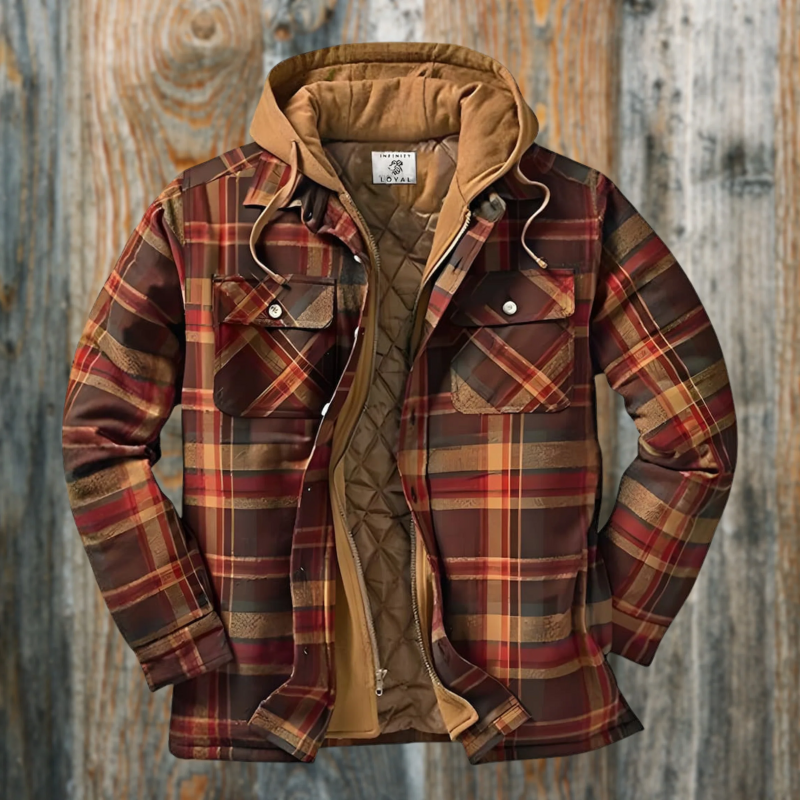 Herren karierte Kapuzenjacke für den Winter, warme Jacke mit sportlichem Design und Kapuze