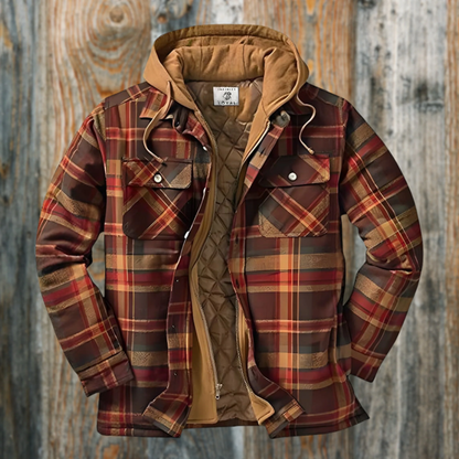 Herren karierte Kapuzenjacke für den Winter, warme Jacke mit sportlichem Design und Kapuze
