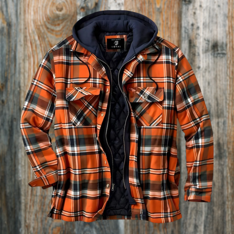 Herren karierte Kapuzenjacke für den Winter, warme Jacke mit sportlichem Design und Kapuze