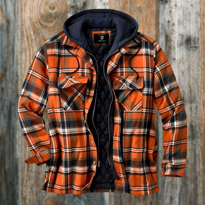 Herren karierte Kapuzenjacke für den Winter, warme Jacke mit sportlichem Design und Kapuze
