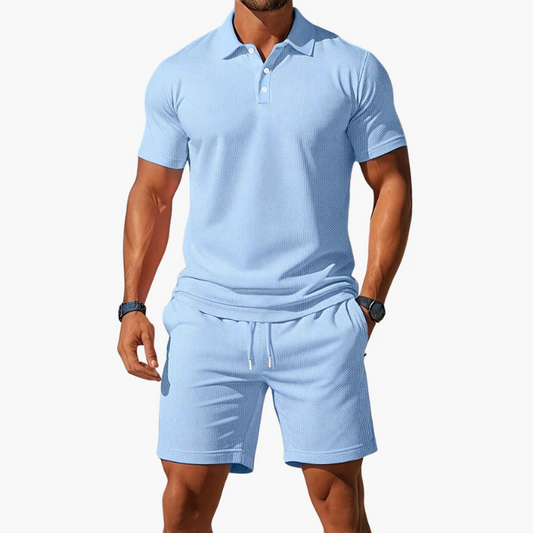  Herren klassisches Poloshirt- und Shorts-Set für stilvolle Freizeitlooks