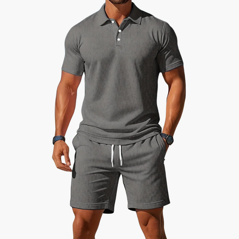  Herren klassisches Poloshirt- und Shorts-Set für stilvolle Freizeitlooks