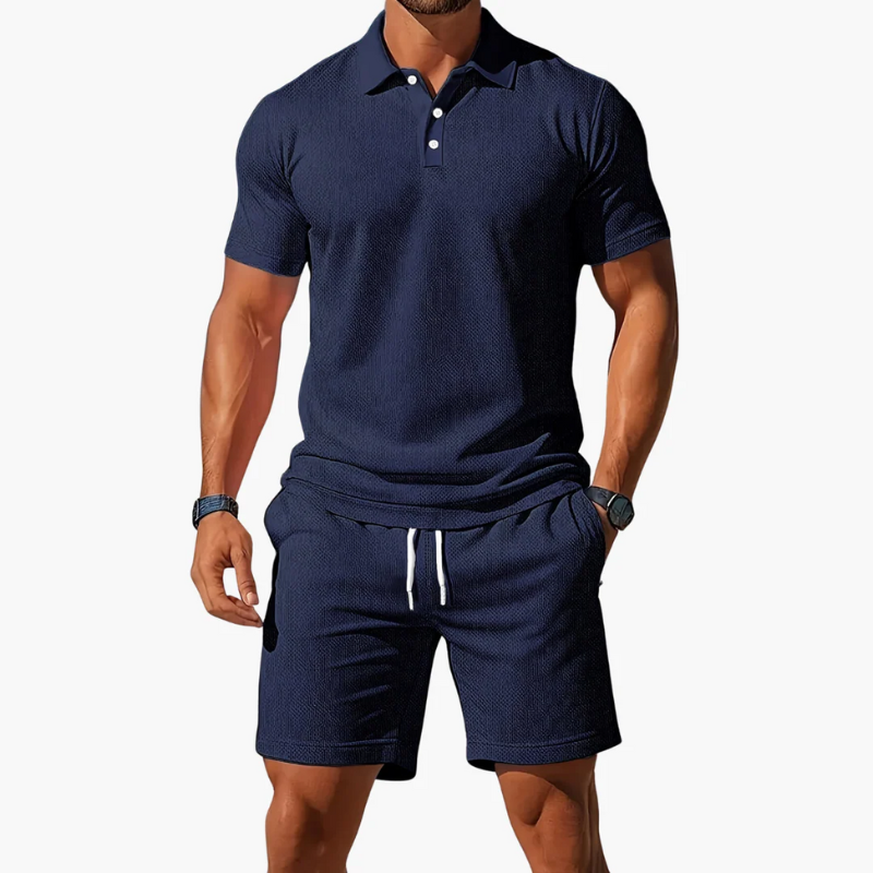  Herren klassisches Poloshirt- und Shorts-Set für stilvolle Freizeitlooks