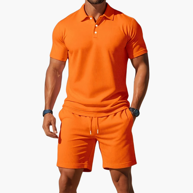  Herren klassisches Poloshirt- und Shorts-Set für stilvolle Freizeitlooks