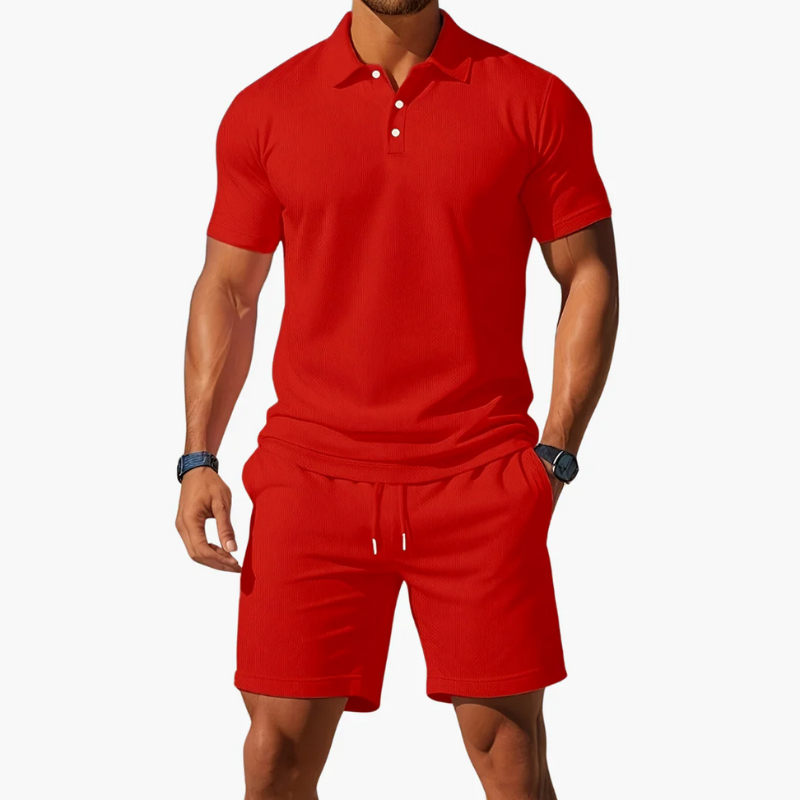  Herren klassisches Poloshirt- und Shorts-Set für stilvolle Freizeitlooks