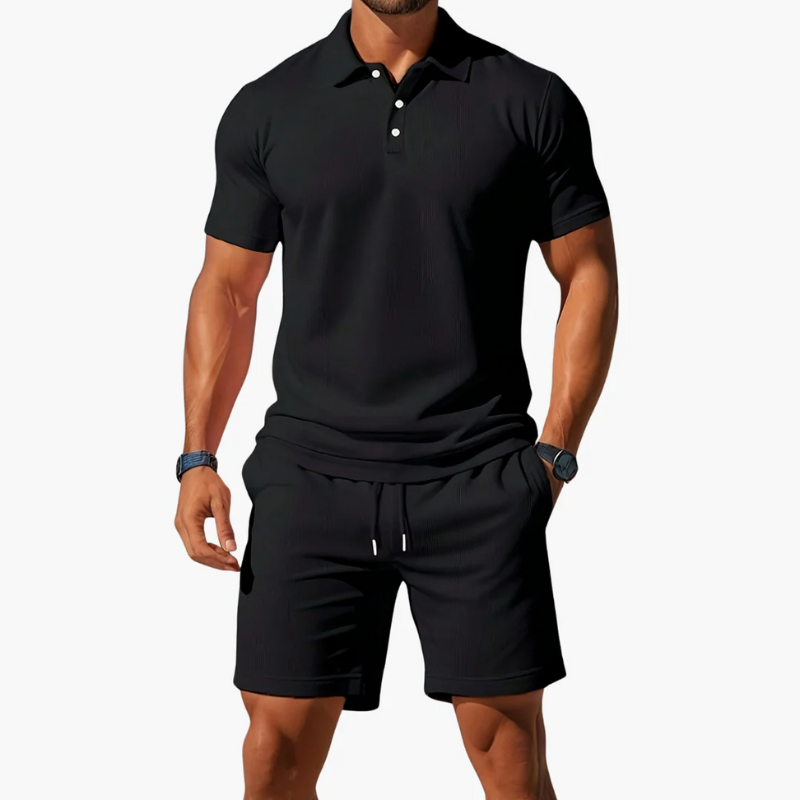  Herren klassisches Poloshirt- und Shorts-Set für stilvolle Freizeitlooks