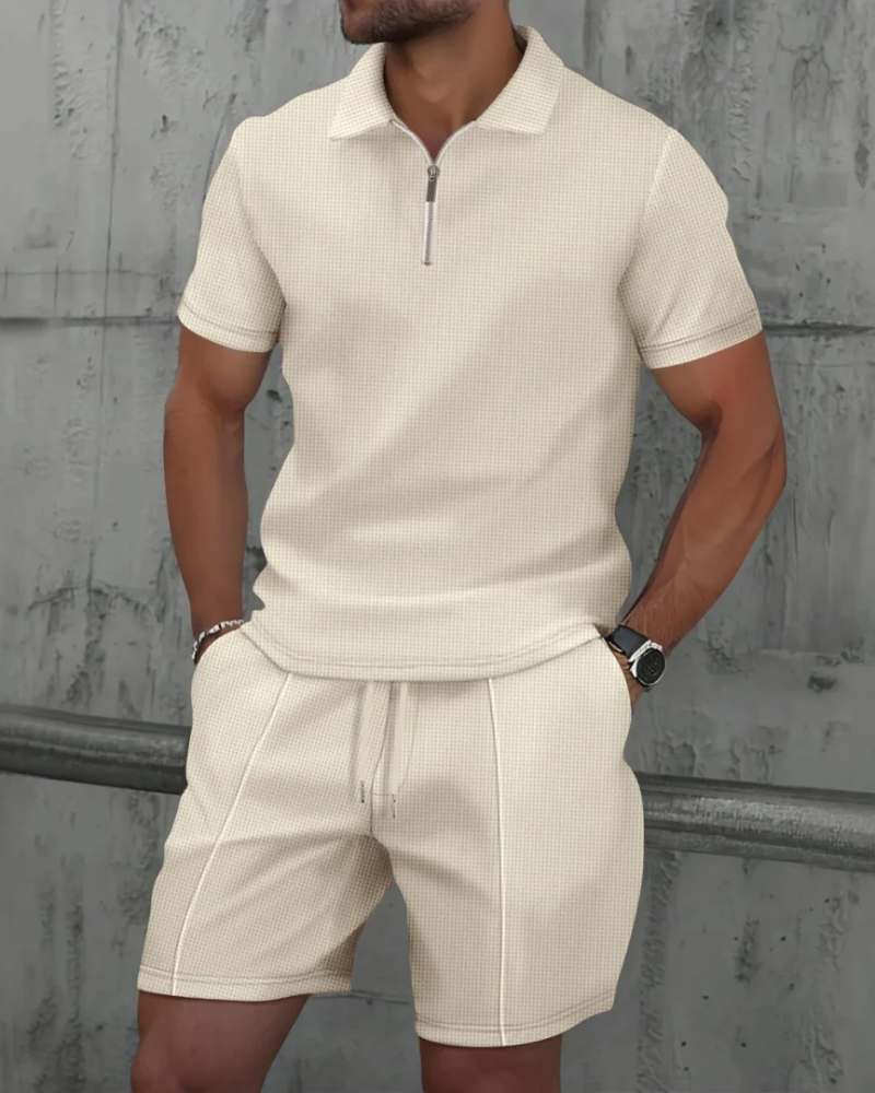  Herren lässiges Poloshirt- und Shorts-Set für Sommer, Freizeit und Urlaub