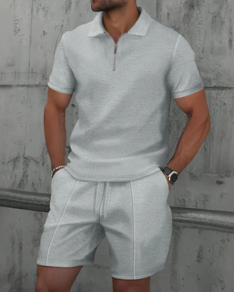  Herren lässiges Poloshirt- und Shorts-Set für Sommer, Freizeit und Urlaub
