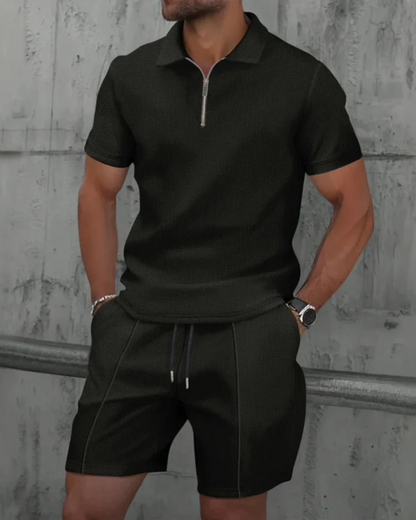  Herren lässiges Poloshirt- und Shorts-Set für Sommer, Freizeit und Urlaub
