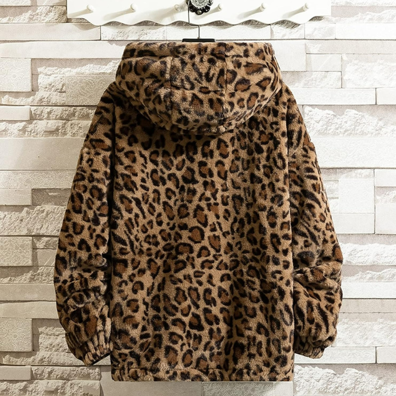 Herren Leoparden-Kapuzenjacke mit auffälligem Muster und praktischer Kapuze