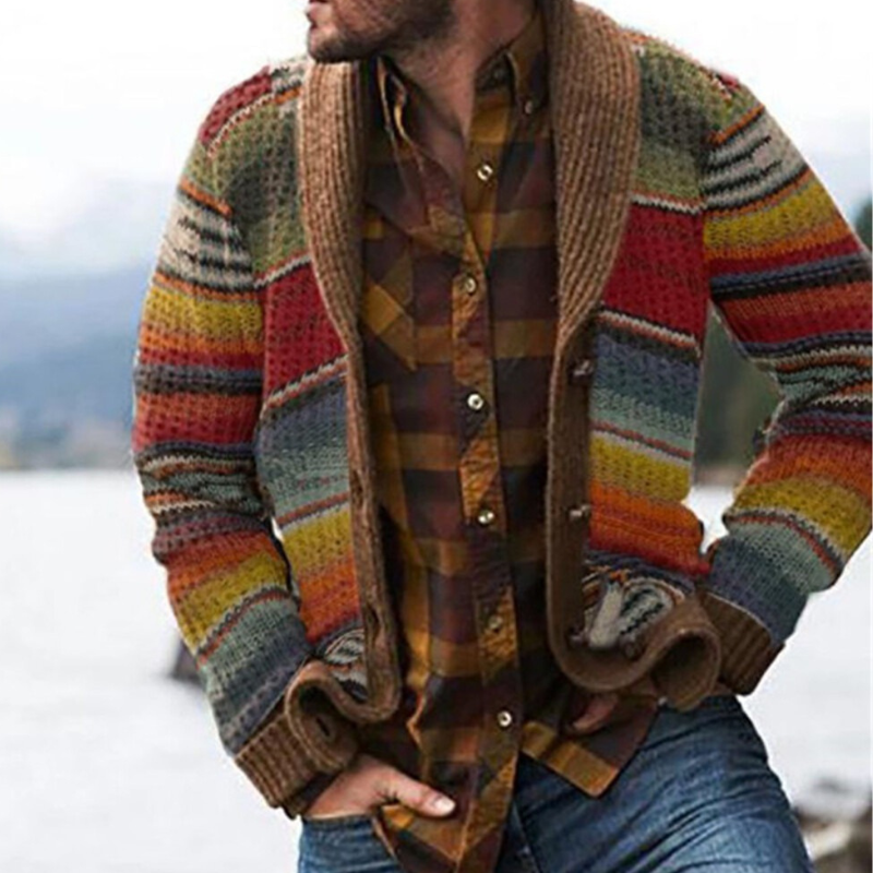 Herren-Strickjacke mit mehrfarbigem Streifenmuster für stilvollen und bequemen Alltagslook