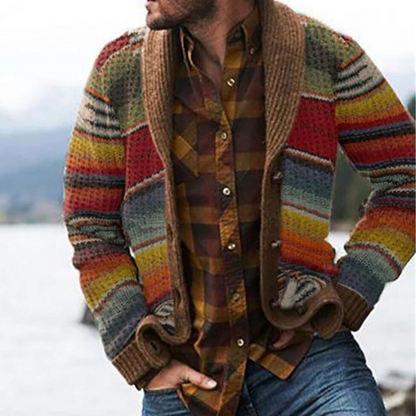 Herren-Strickjacke mit mehrfarbigem Streifenmuster für stilvollen und bequemen Alltagslook