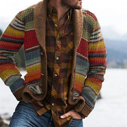 Herren-Strickjacke mit mehrfarbigem Streifenmuster für stilvollen und bequemen Alltagslook