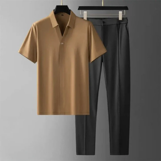 Herren modernes Polo- und Hosen-Set – abgestimmtes Sommeroutfit für stilbewusste Männer.










