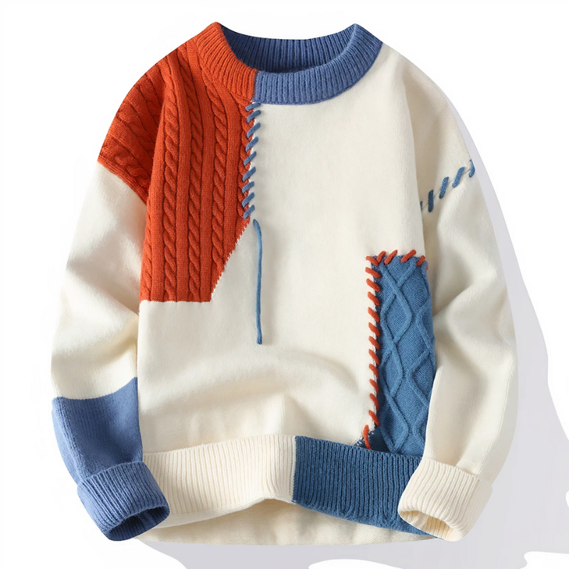 Herren Patchwork-Pullover mit modernem Muster im Freizeitstil