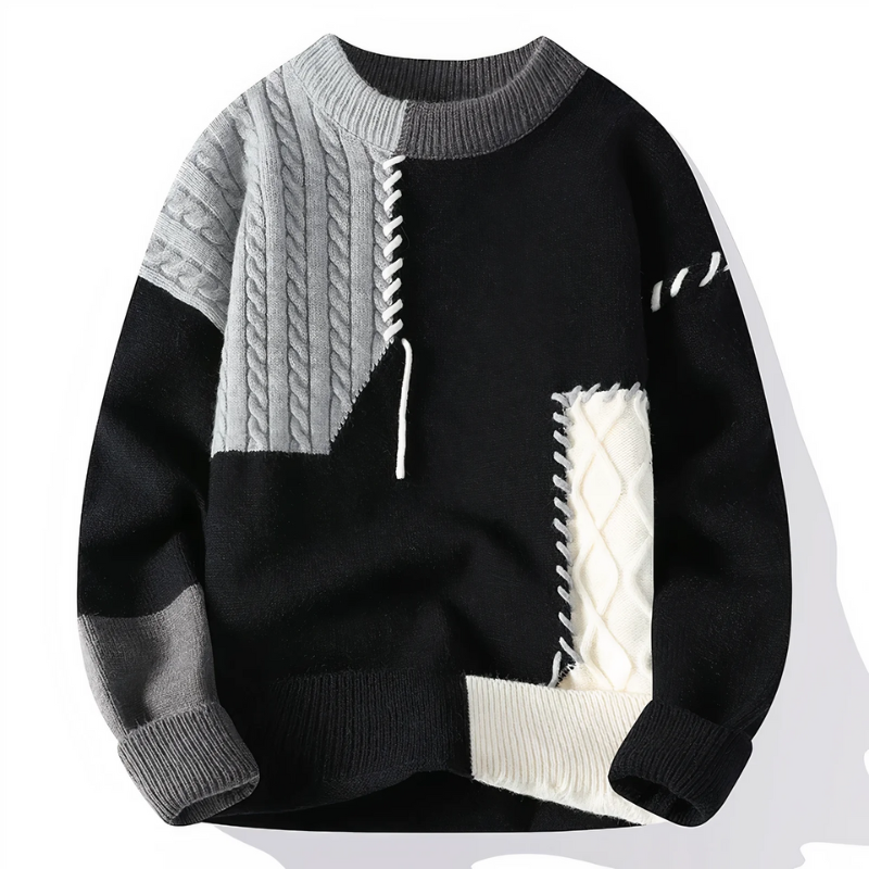 Herren Patchwork-Pullover mit modernem Muster im Freizeitstil