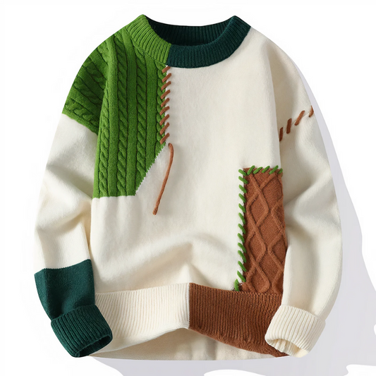 Herren Patchwork-Pullover mit modernem Muster im Freizeitstil