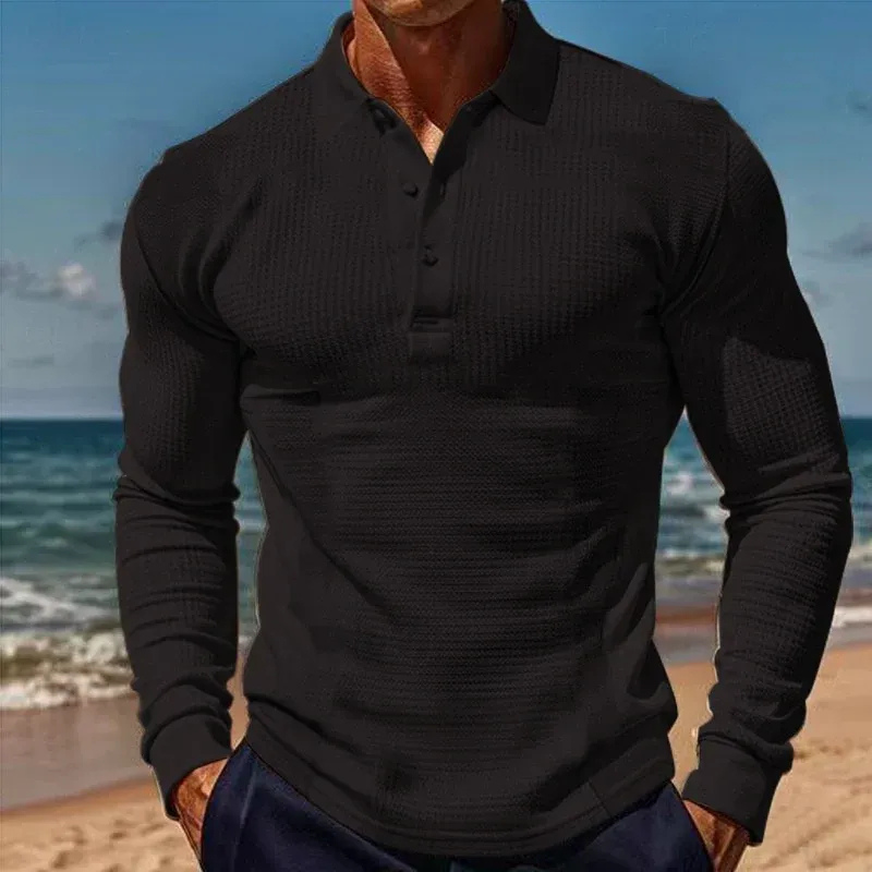 Herren-Poloshirt mit langen Ärmeln in klassischem Design für Alltag und Freizeit