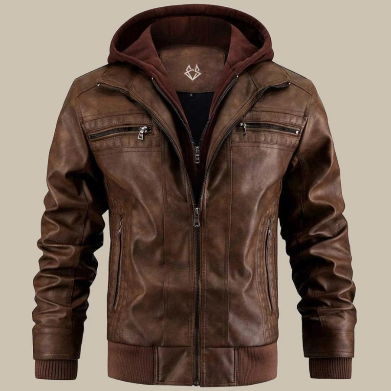 Herren Premium-Bikerjacke mit Kapuze im modernen und markanten Design