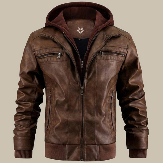 Herren Premium-Bikerjacke mit Kapuze im modernen und markanten Design