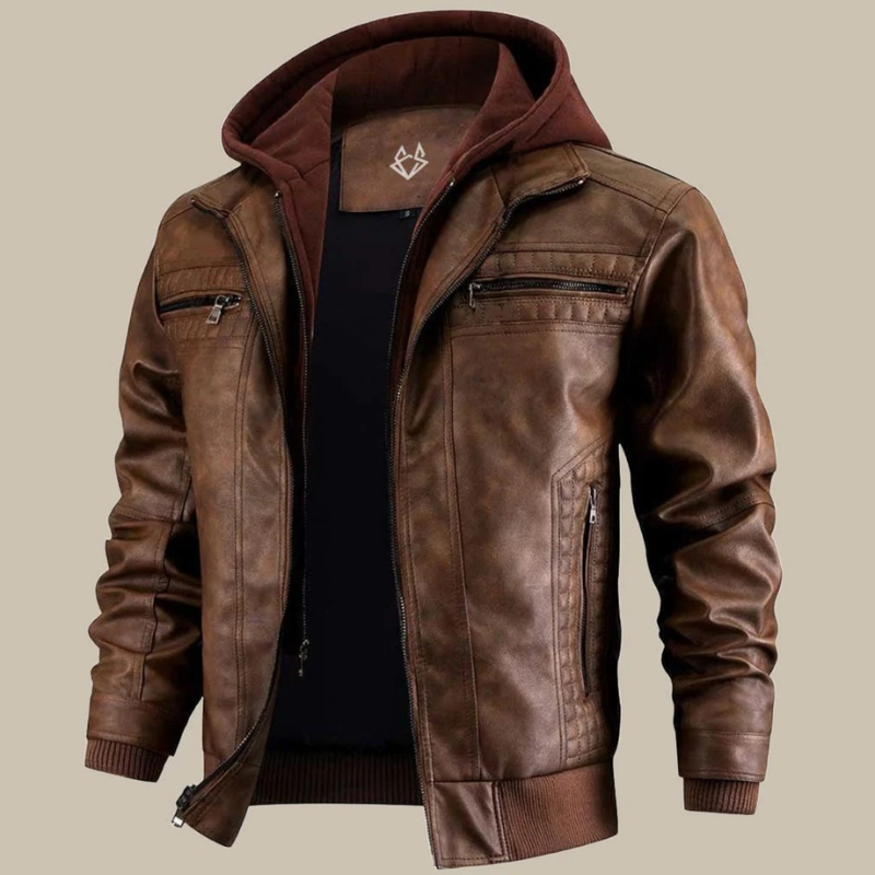 Herren Premium-Bikerjacke mit Kapuze im modernen und markanten Design