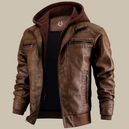 Herren Premium-Bikerjacke mit Kapuze im modernen und markanten Design