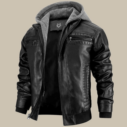 Herren Premium-Bikerjacke mit Kapuze im modernen und markanten Design