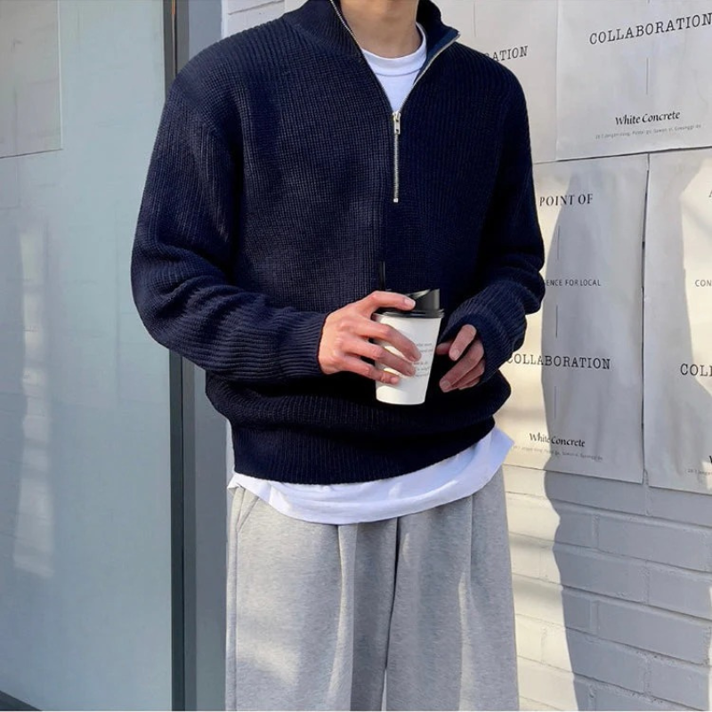  Eleganter Herrenpullover mit halbem Reißverschluss in modernem Design