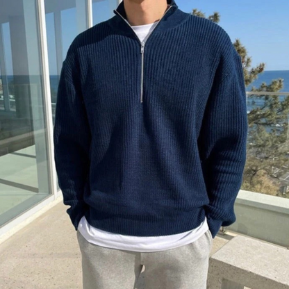  Eleganter Herrenpullover mit halbem Reißverschluss in modernem Design