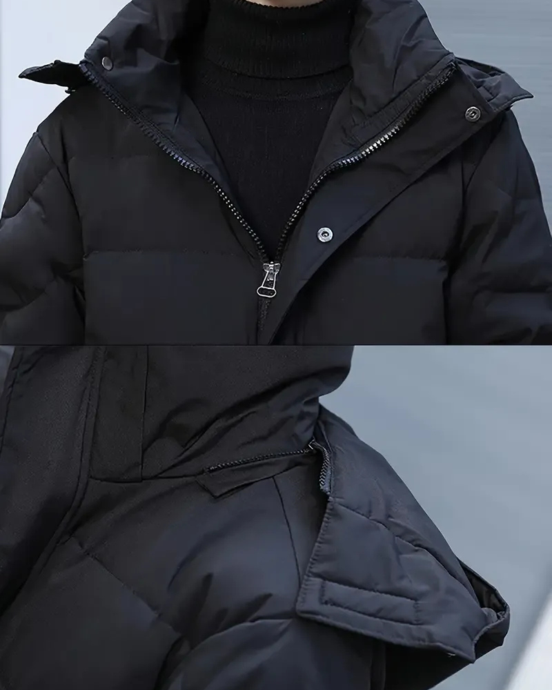 Herren schwarze wattierte Winterjacke, warm und stilvoll für kalte Wintertage