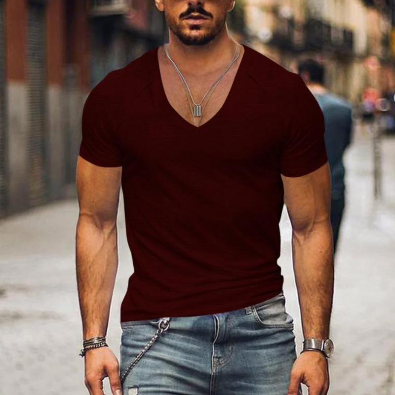 Herren sportliches T-Shirt mit V-Ausschnitt in modernem Schnitt