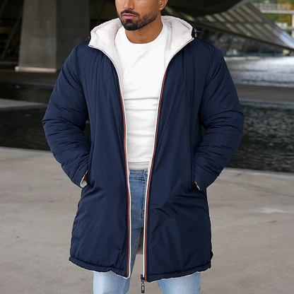 Herren trendige Wendejacke mit Kapuze und warmem Innenfutter, beidseitig tragbar