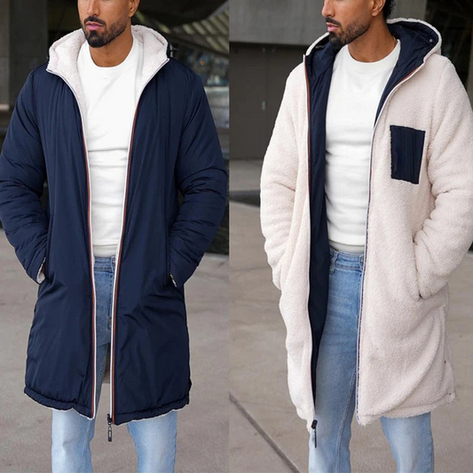 Herren trendige Wendejacke mit Kapuze und warmem Innenfutter, beidseitig tragbar
