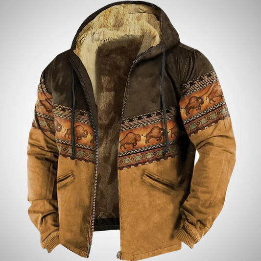 Herren warme Jacke mit Bison-Print im markanten und modernen Design