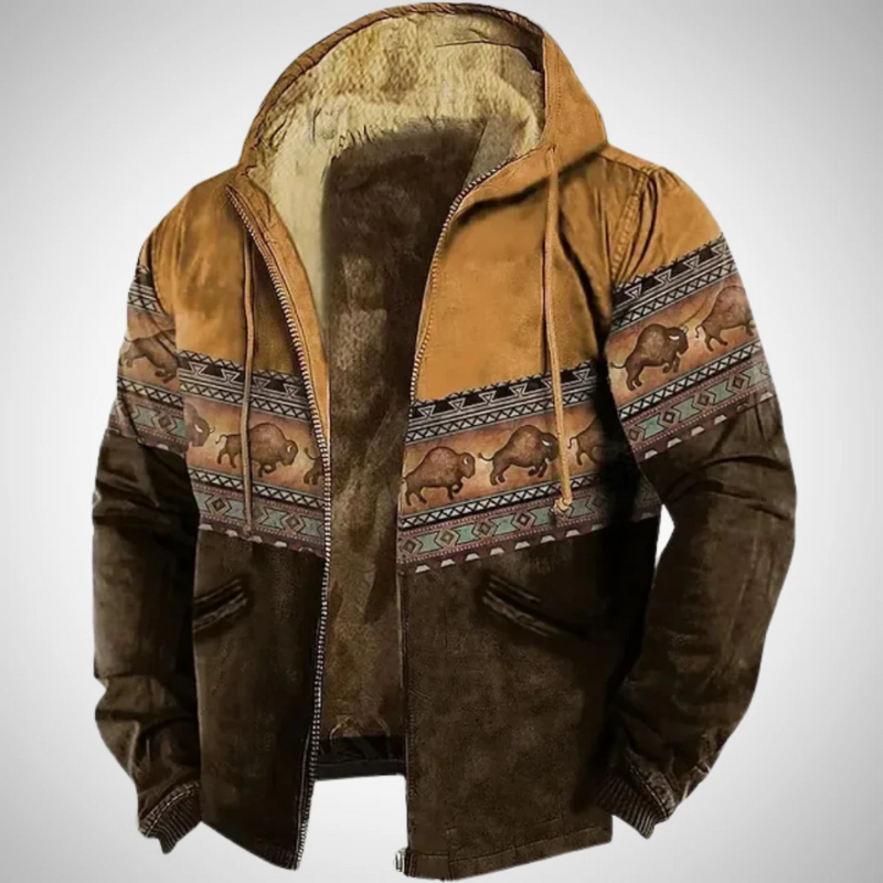 Herren warme Jacke mit Bison-Print im markanten und modernen Design