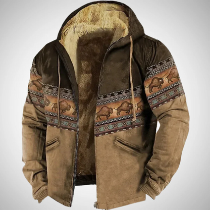 Herren warme Jacke mit Bison-Print im markanten und modernen Design