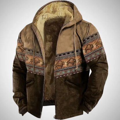 Herren warme Jacke mit Bison-Print im markanten und modernen Design