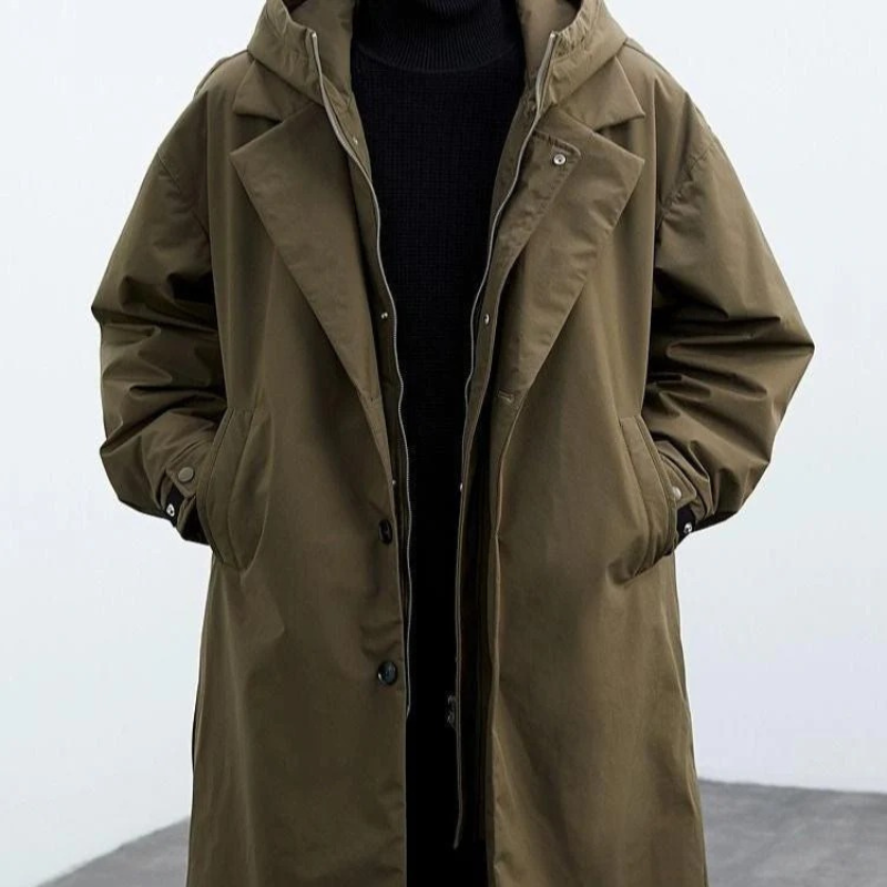 Herren wasserdichter Winter-Trenchcoat mit Kapuze für kalte Tage
