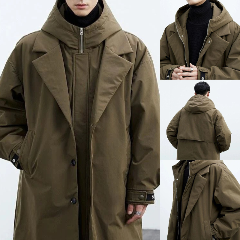 Herren wasserdichter Winter-Trenchcoat mit Kapuze für kalte Tage