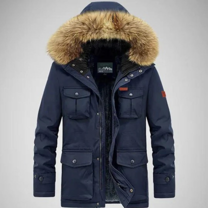 Herren-Winterparka mit Kapuze in modernem Design, ideal für kalte Tage und vielseitige Anlässe.