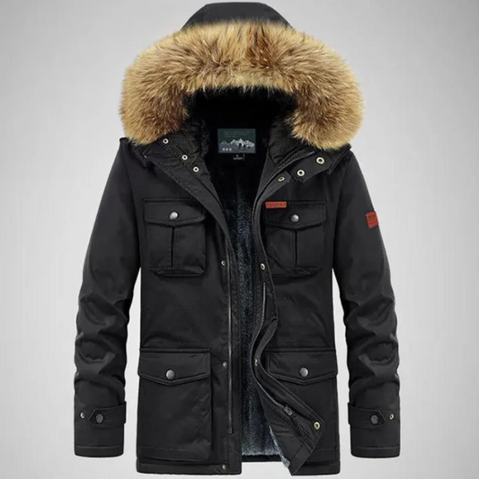 Herren-Winterparka mit Kapuze in modernem Design, ideal für kalte Tage und vielseitige Anlässe.