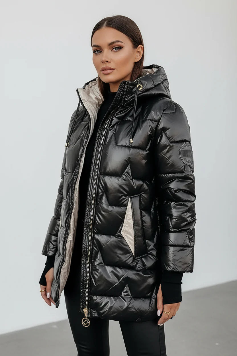 Lange Steppjacke mit großzügiger Kapuze für Damen | Elinora