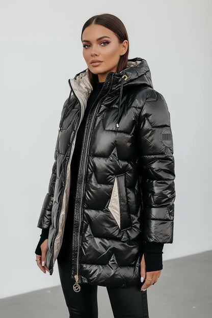 Lange Steppjacke mit großzügiger Kapuze für Damen | Elinora