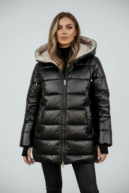 Lange Steppjacke mit großzügiger Kapuze für Damen | Elinora